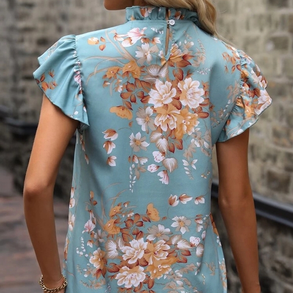 Beautiful Floral Ruffle Neck Blouse - Picture 3 of 3